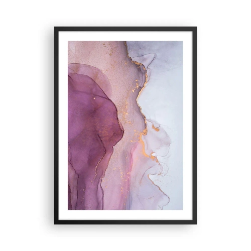 Affisch i svart ram - Abstrakta vågor i nyanser av lila och lila med guldfärgade accenter - 50x70cm - Lila och violett vågor - Modern väggdekoration för vardagsrum och sovrum ARTTOR