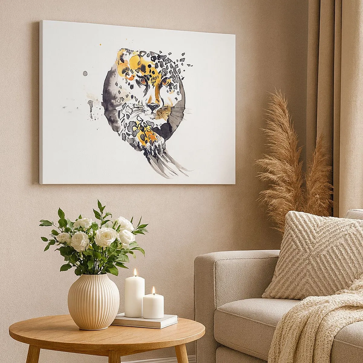 Canvastavla - Bild på duk - Konstnärlig akvarellmålning med gepardmotiv - 70x50cm - Farlig skönhet - Modern väggdekoration för vardagsrum och sovrum ARTTOR