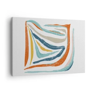 Canvastavla - Bild på duk - Färgglada, dynamiska linjer i nyanser av blått, orange och beige - 70x50cm - Vänligt leende abstraktion - Modern väggdekoration för vardagsrum och sovrum ARTTOR