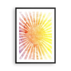Affisch i svart ram - Abstrakt mönster av strålar i nyanser av gult och rött - 50x70cm - Solupp- och nedgångar - Modern väggdekoration för vardagsrum och sovrum ARTTOR