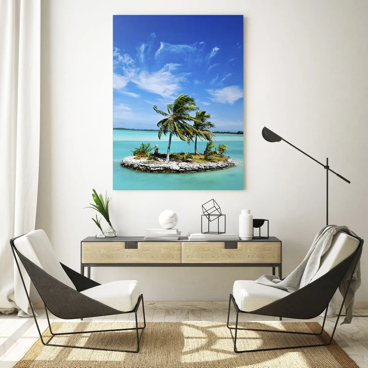Glastavla - Bild på glas - Paradis på jorden - 50x70 cm