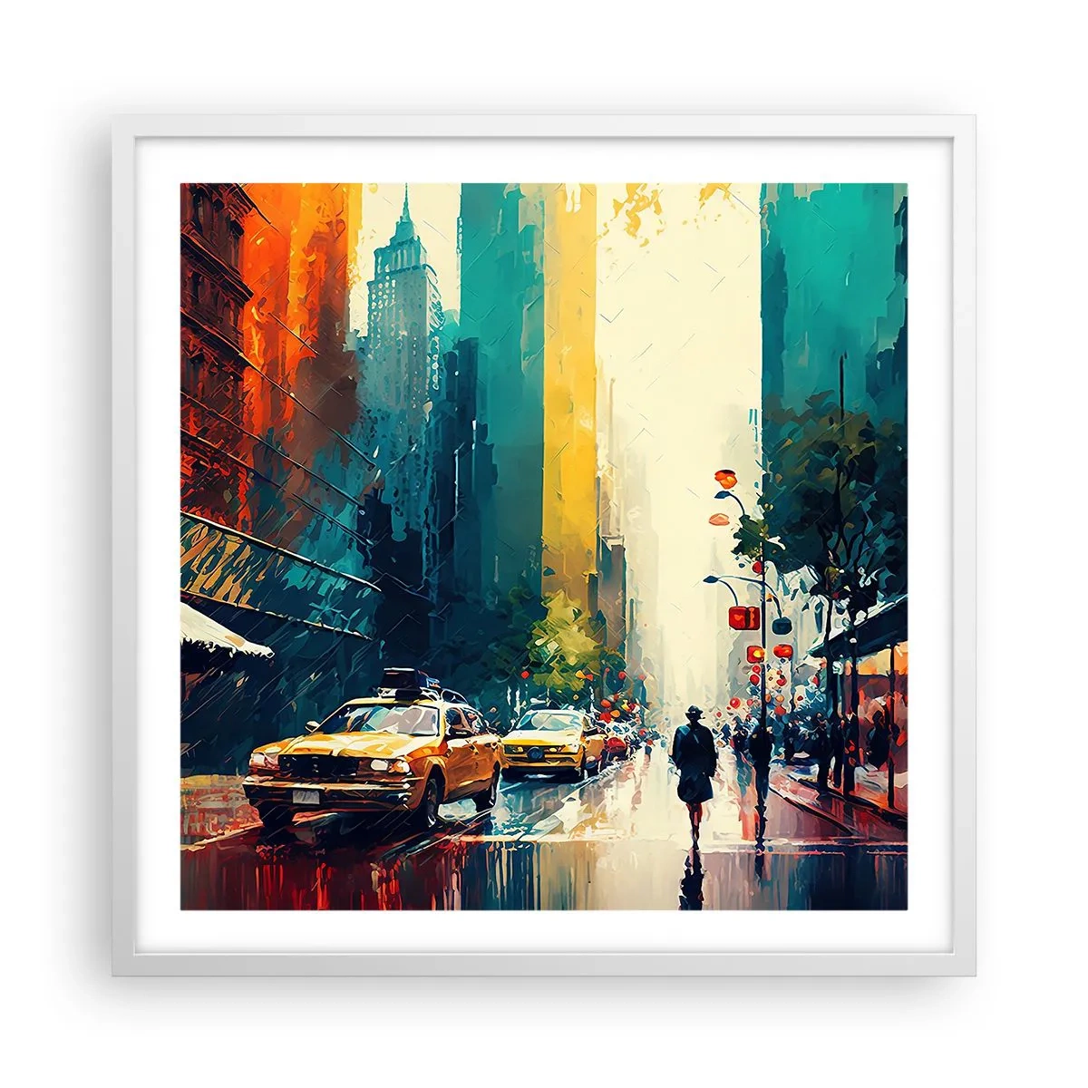 Affisch i vit ram - New York - här är till och med regnet färgstarkt - 60x60 cm