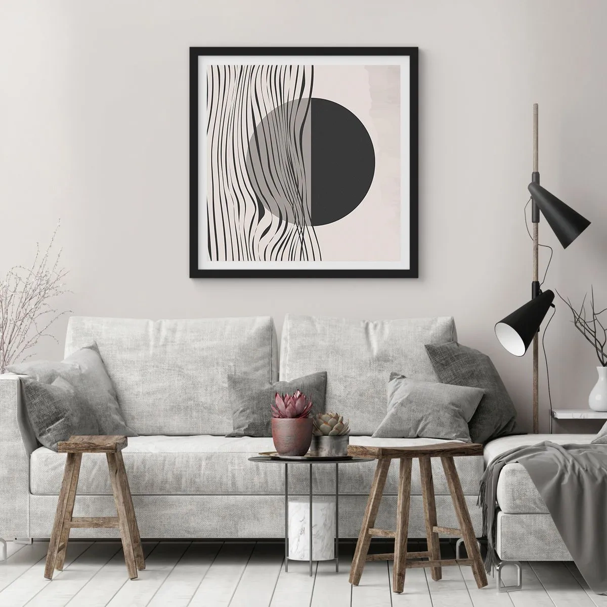 Affisch i svart ram - Halvdan komposition - 60x60 cm