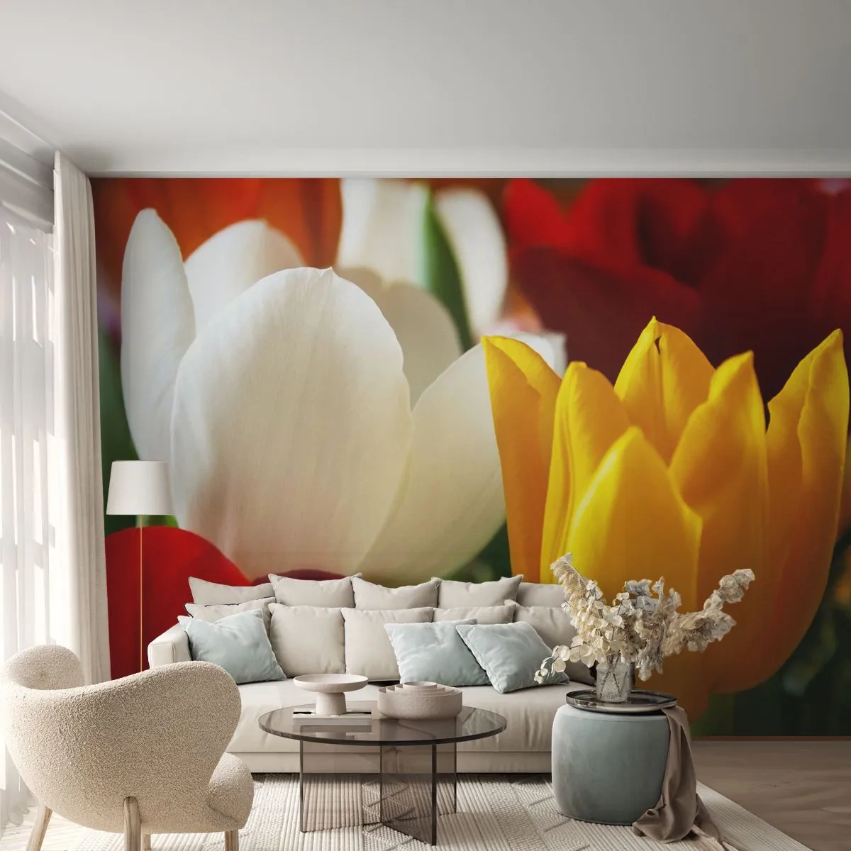 Fototapet Premium Canvas - Tulpanfeber - Blommor, Tulpaner, Blombukett - 250x175 cm