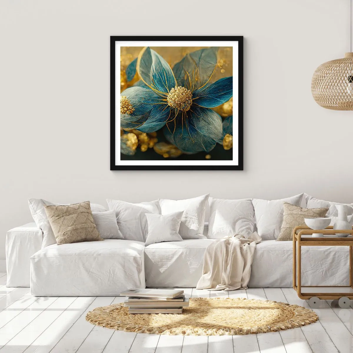 Affisch i svart ram - Blommande av guld - 30x30 cm