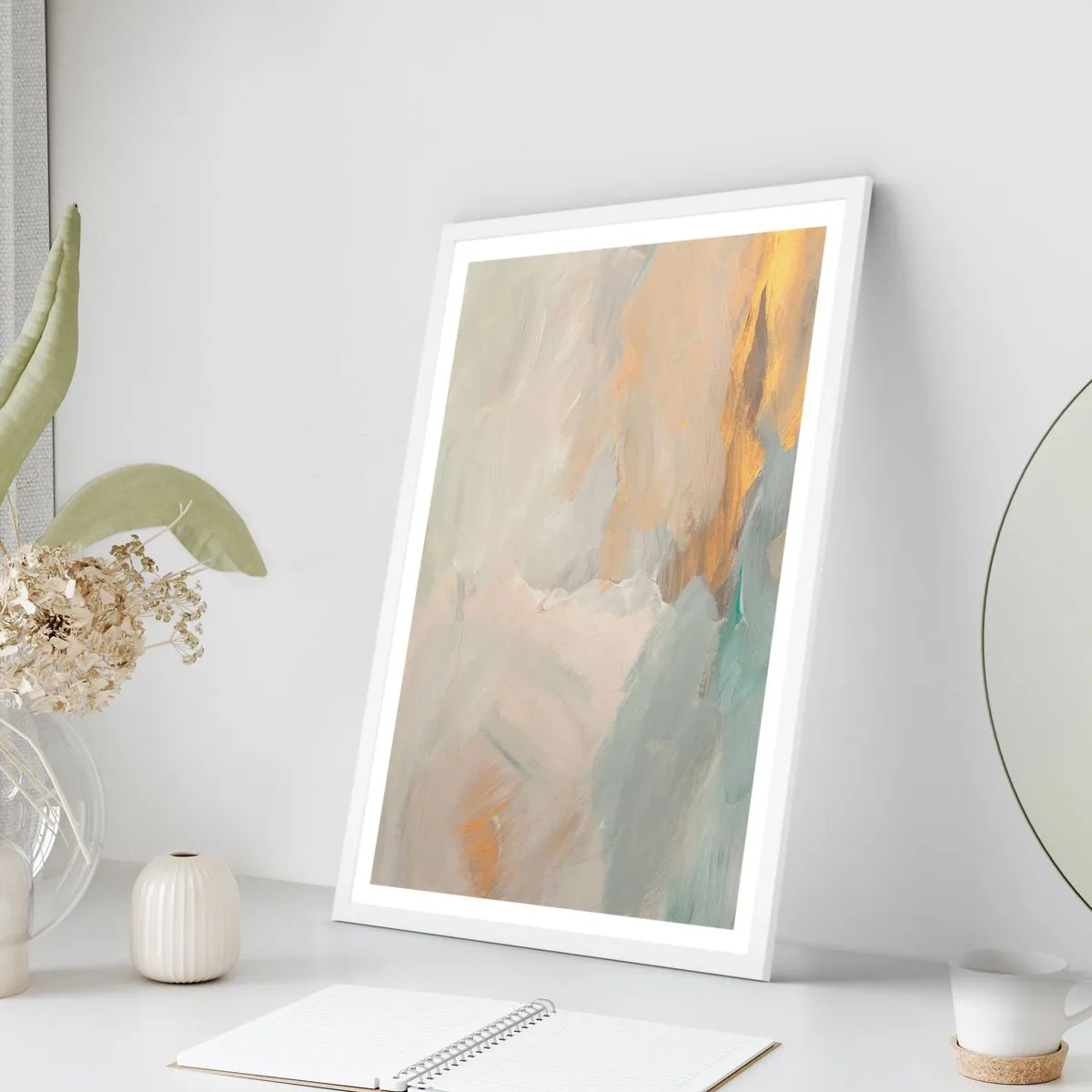 Affisch i vit ram - Abstraktion - ett land av mildhet - 50x70 cm