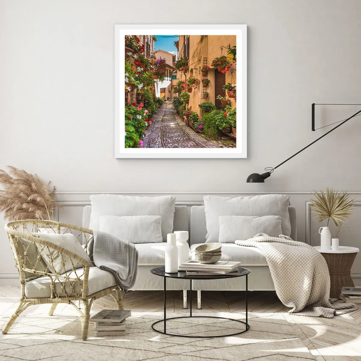 Affisch i vit ram - Italiensk gränd - 60x60 cm