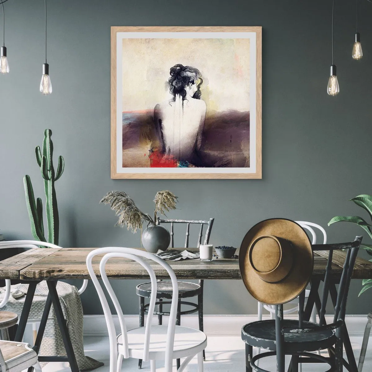 Affisch i ram av ljusek - Moderata linjer, ovala former - 60x60 cm