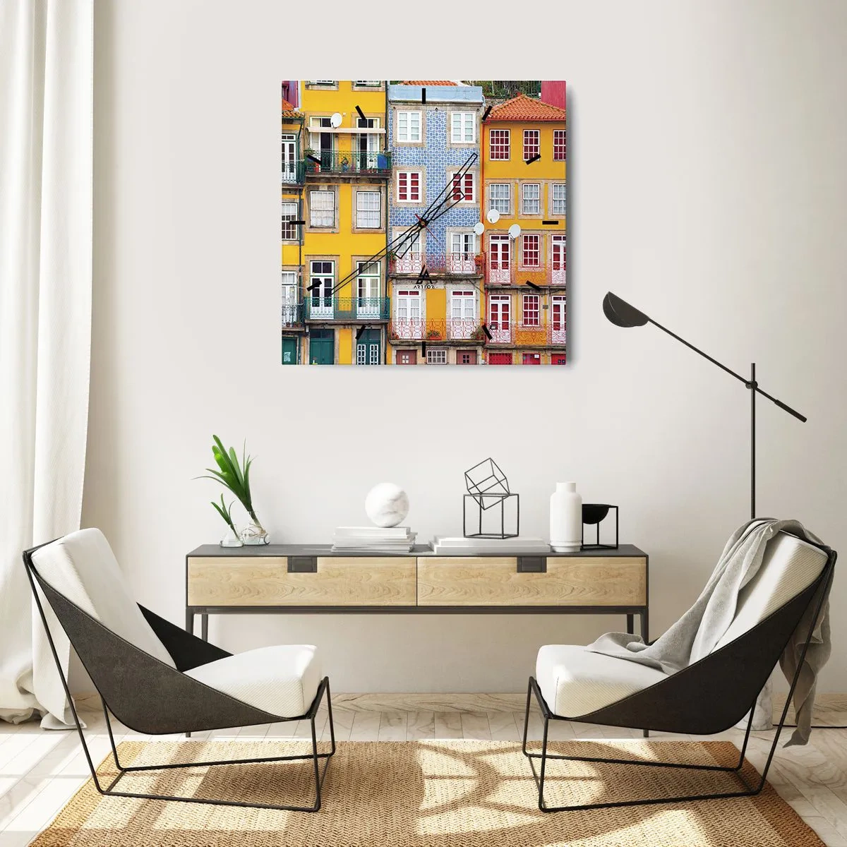 Väggklocka - Klocka på glas - Gamla stans färger - 30x30 cm