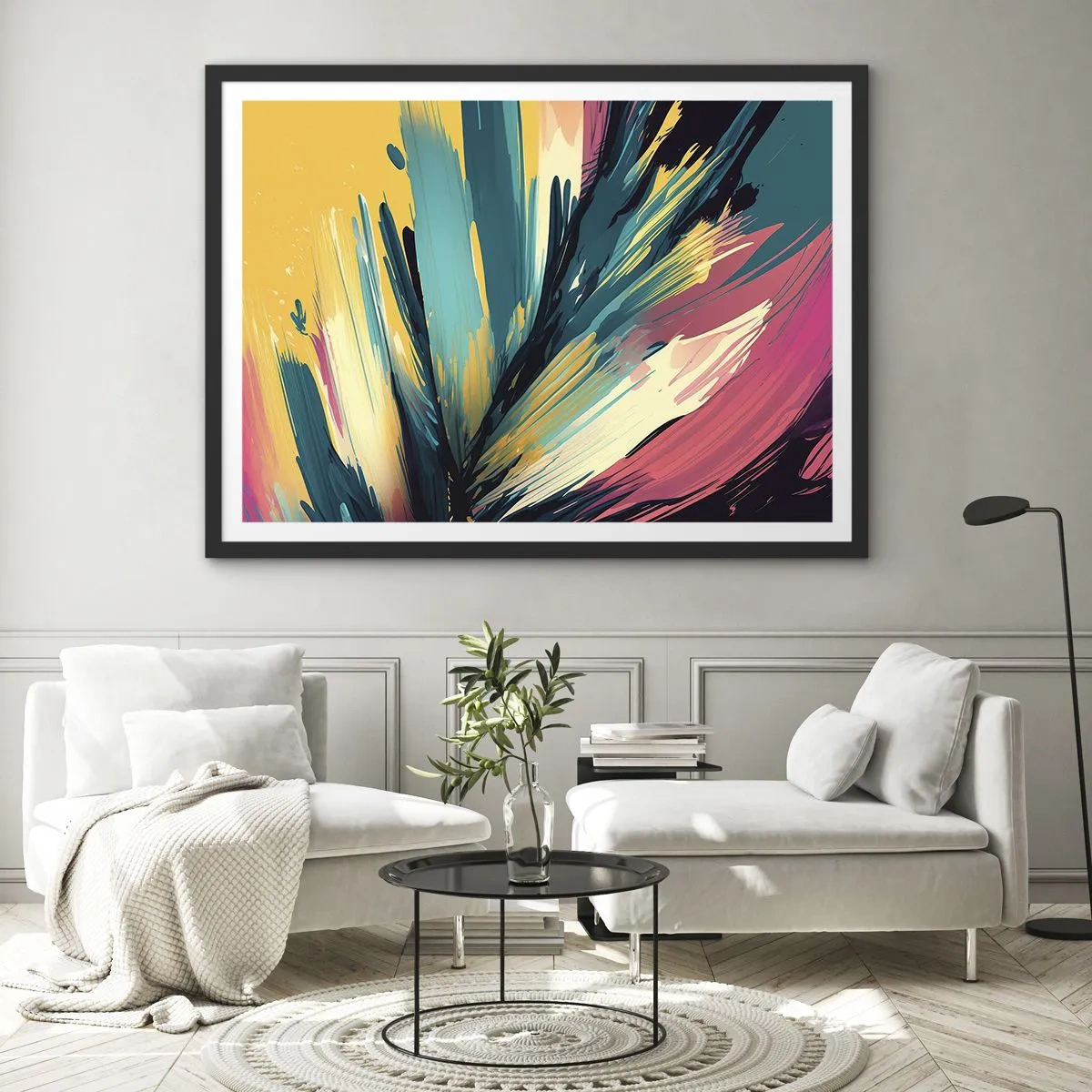 Affisch i svart ram - Komposition - en explosion av glädje - 100x70 cm