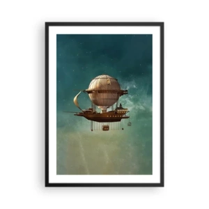 Affisch i svart ram - Ett fantastiskt luftskepp som svävar bland stjärnorna - 50x70cm - Jules Verne hälsar - Modern väggdekoration för vardagsrum och sovrum ARTTOR