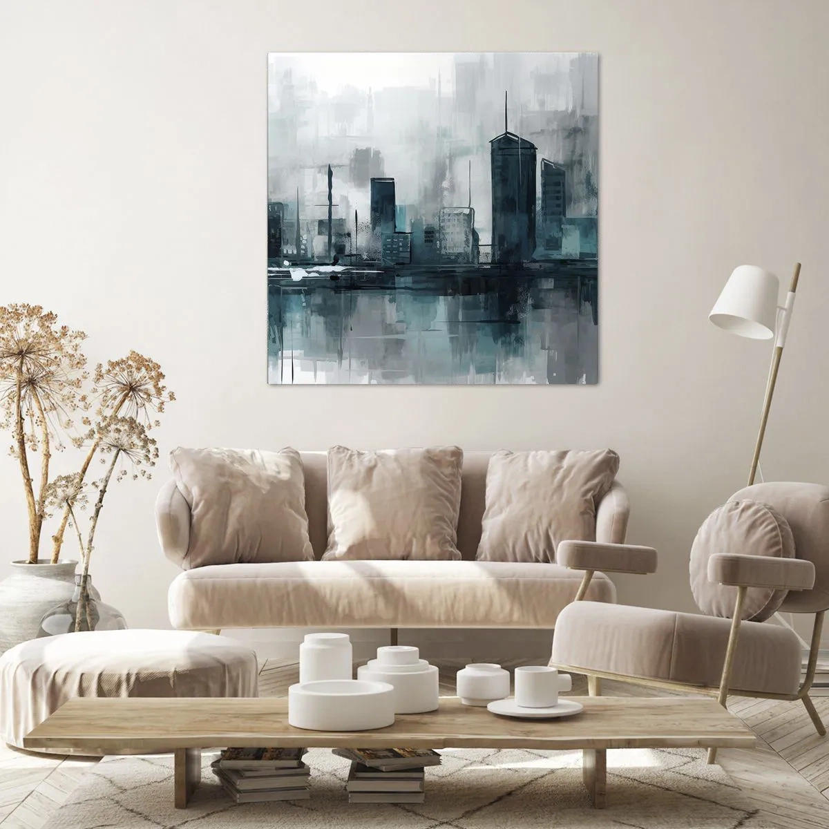 Canvastavla - Bild på duk - Regnfärgad stad - 40x40 cm