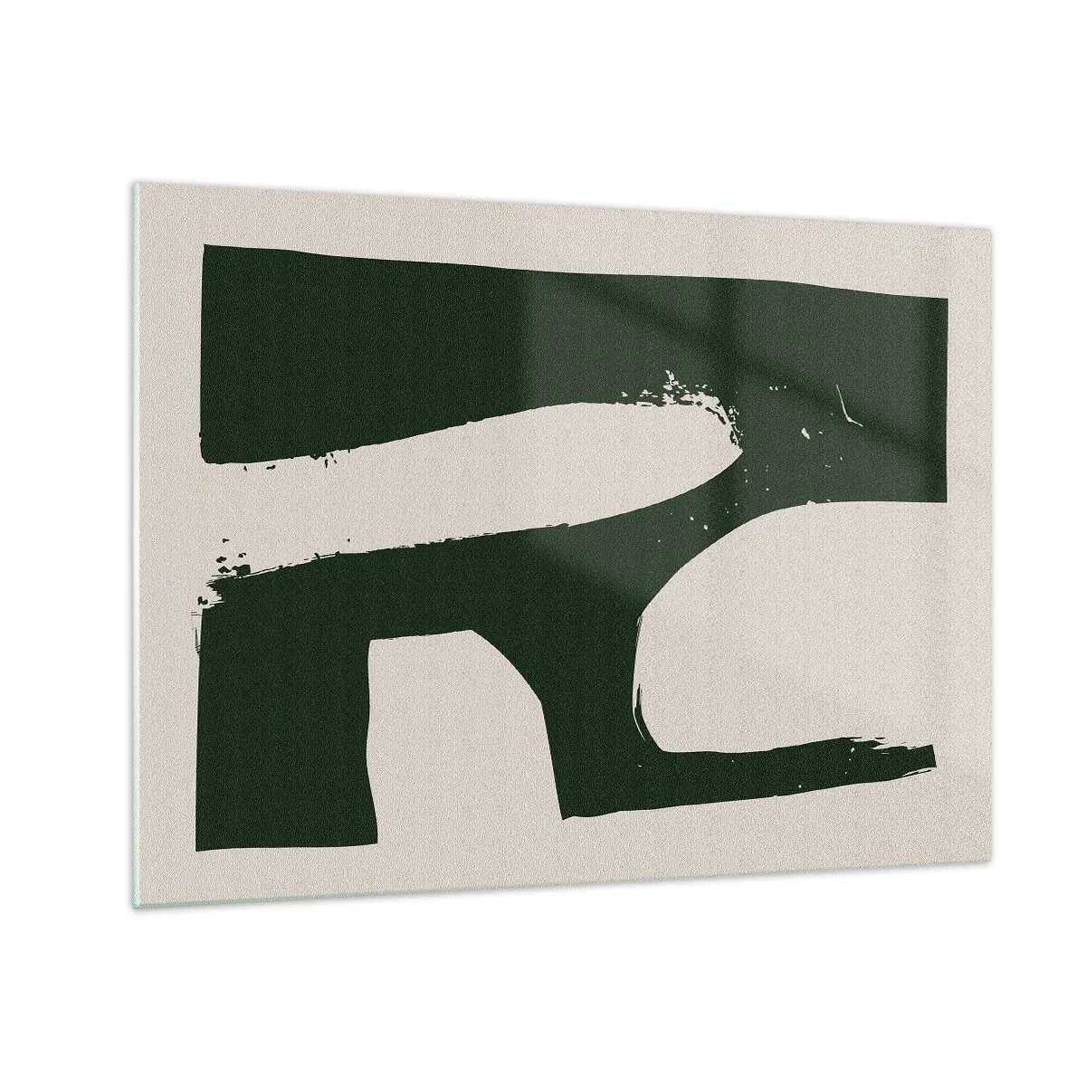Glastavla - Bild på glas - Minimalistisk abstraktion med mörkgröna penseldrag - 70x50cm - Vikar av vitt - Modern väggdekoration för vardagsrum och sovrum ARTTOR