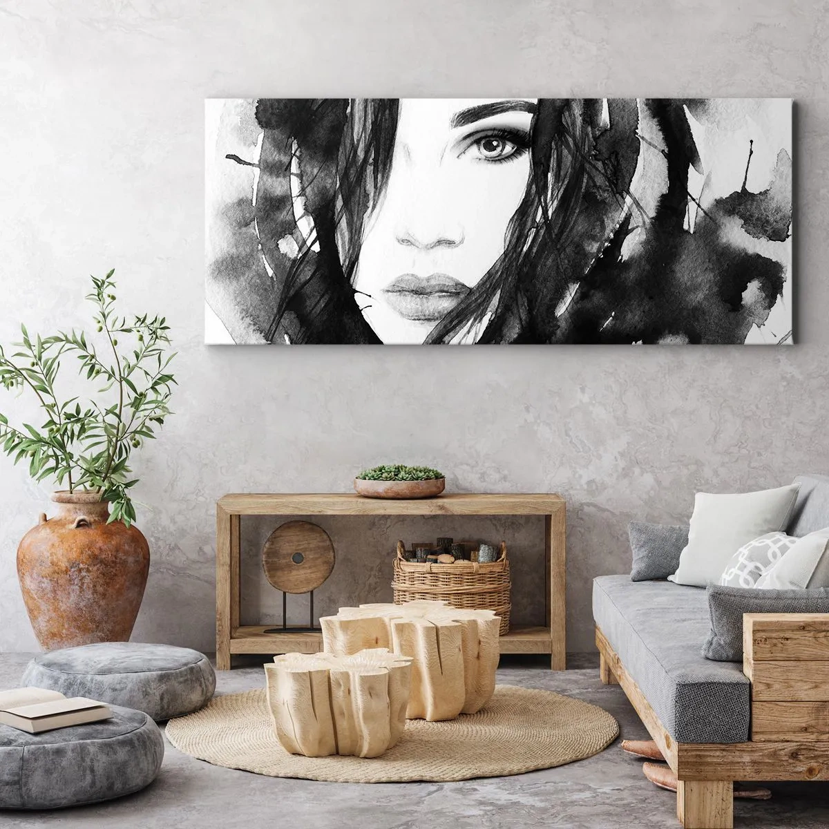 Canvastavla - Bild på duk - En damportätt i svart och vit - 100x40 cm