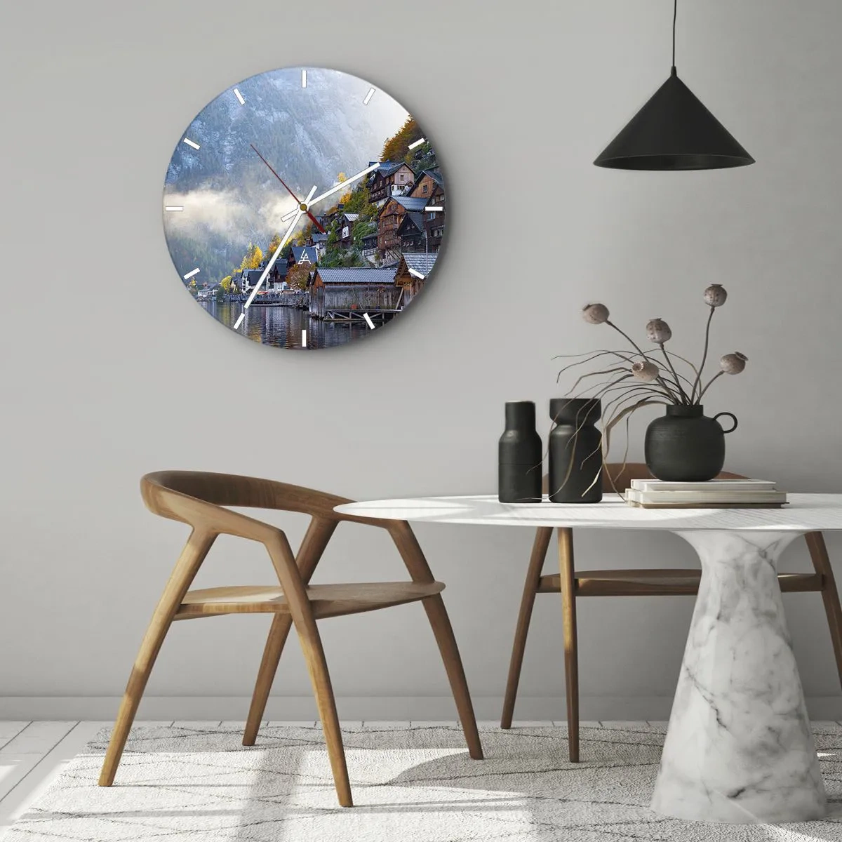 Väggklocka - Klocka på glas - Alpina klimat - 40x40 cm