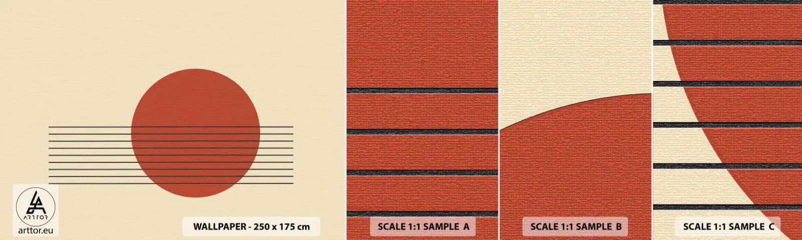Provbit av självhäftande fototapet Deluxe Sticker - Cirkel och linjer - Abstraktion, Bit, Grafik - 100x30 cm