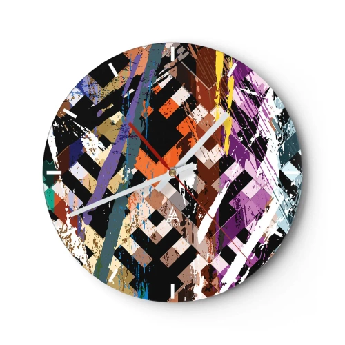 Väggklocka - Klocka på glas - Geometriska mönster i intensiva färger med en abstrakt effekt - 30x30cm - Kvadraten - Modern väggdekoration för vardagsrum, kök och sovrum ARTTOR
