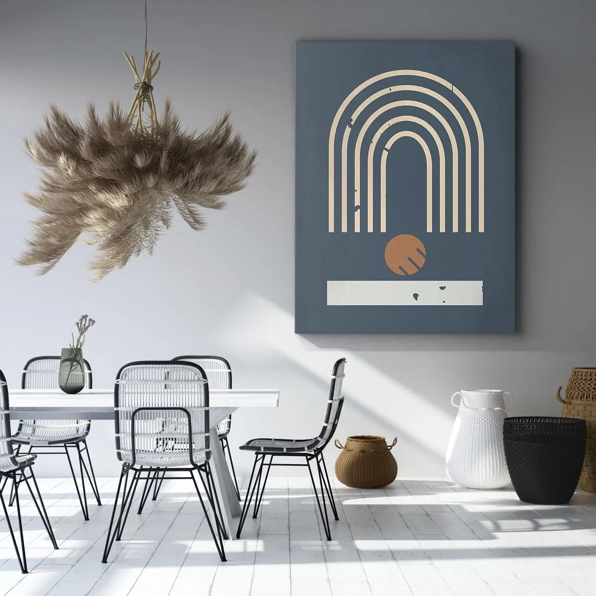 Canvastavla - Bild på duk - Geometri mot mörkblå bakgrund - 50x70 cm