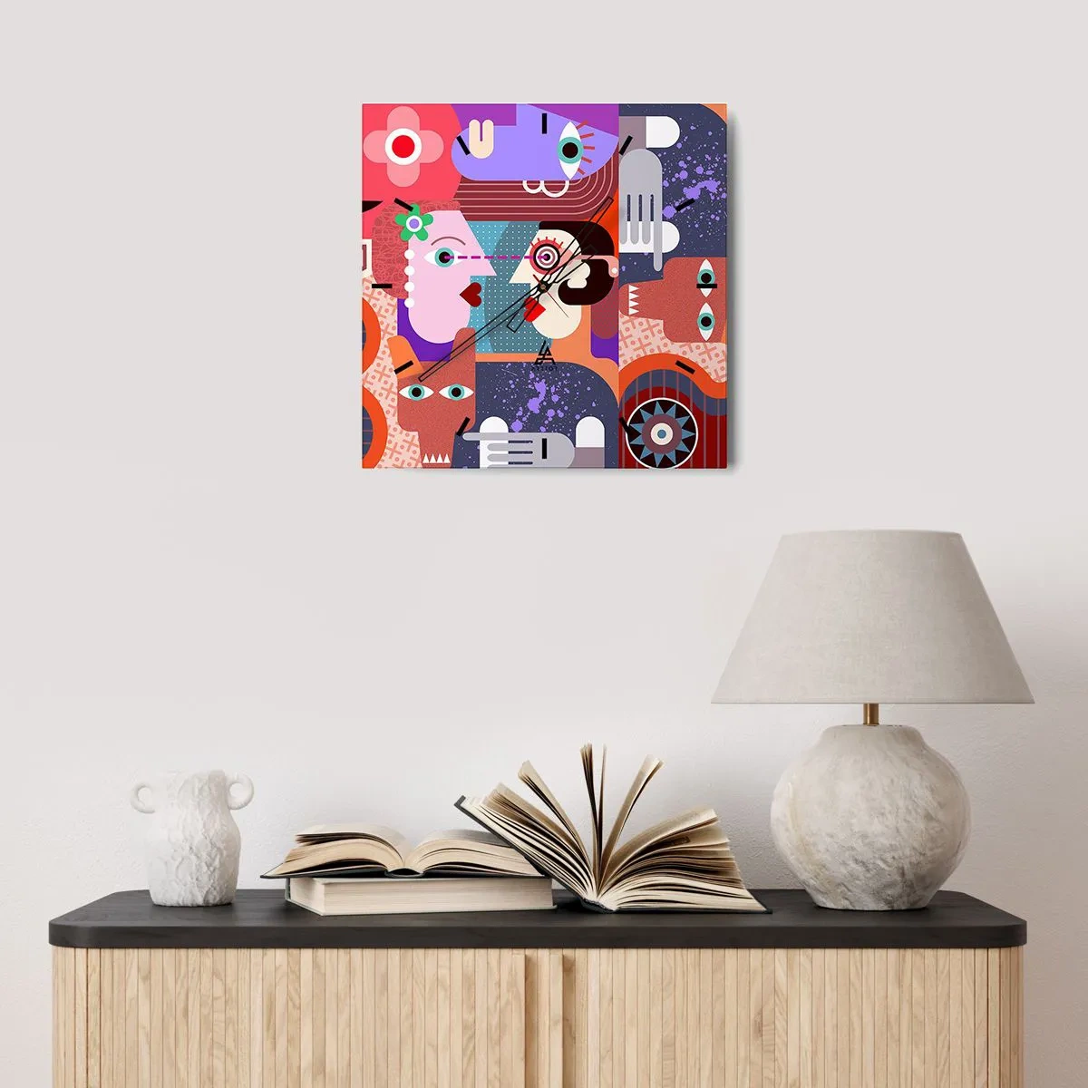 Väggklocka - Klocka på glas - Öga mot öga - 30x30 cm