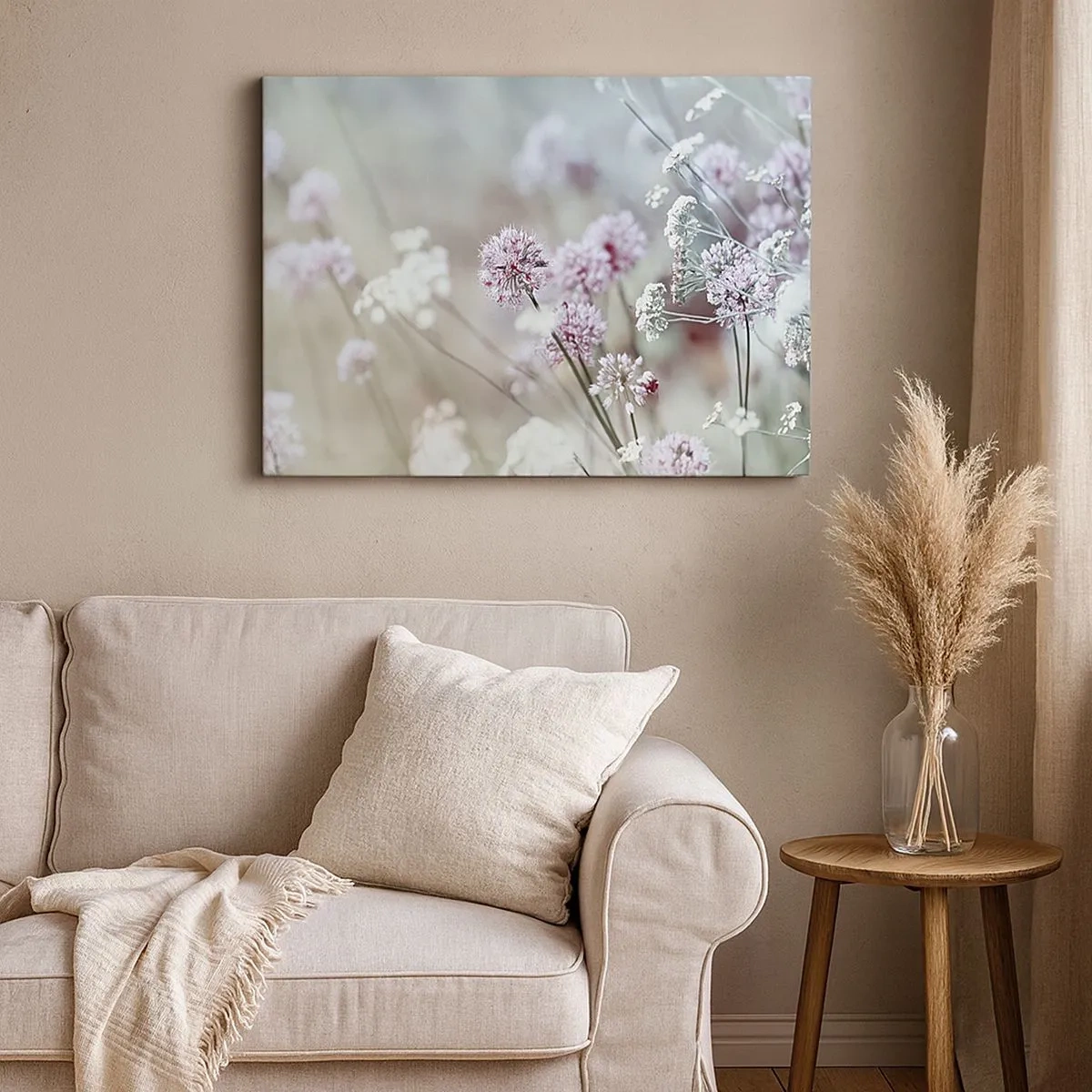 Canvastavla - Bild på duk - Fina blommor i pastellfärger - 70x50cm - Söta örtfiligraner - Modern väggdekoration för vardagsrum och sovrum ARTTOR
