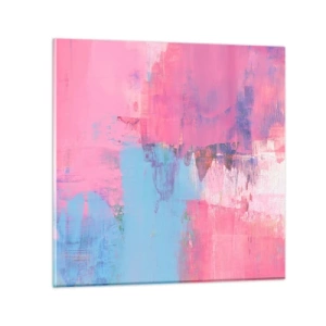 Glastavla - Bild på glas - Rosa, blått och en gnutta ljus - 30x30 cm