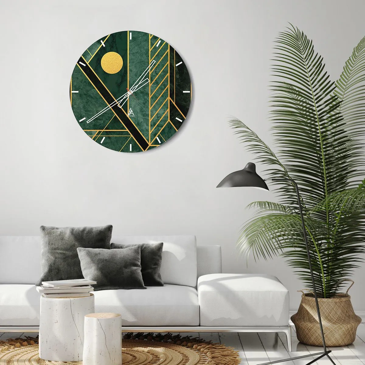 Väggklocka - Klocka på glas - Dynamik av guld och azurblå - 40x40 cm