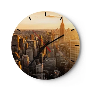 Väggklocka - Klocka på glas - Panorama över New Yorks skyskrapor vid solnedgången - 30x30cm - Växa i solskenet - Modern väggdekoration för vardagsrum, kök och sovrum ARTTOR