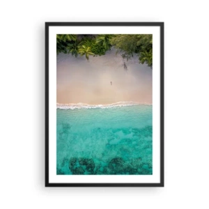 Affisch i svart ram - Flygfoto över stranden med turkost vatten och palmer - 50x70cm - En strand i paradiset - Modern väggdekoration för vardagsrum och sovrum ARTTOR