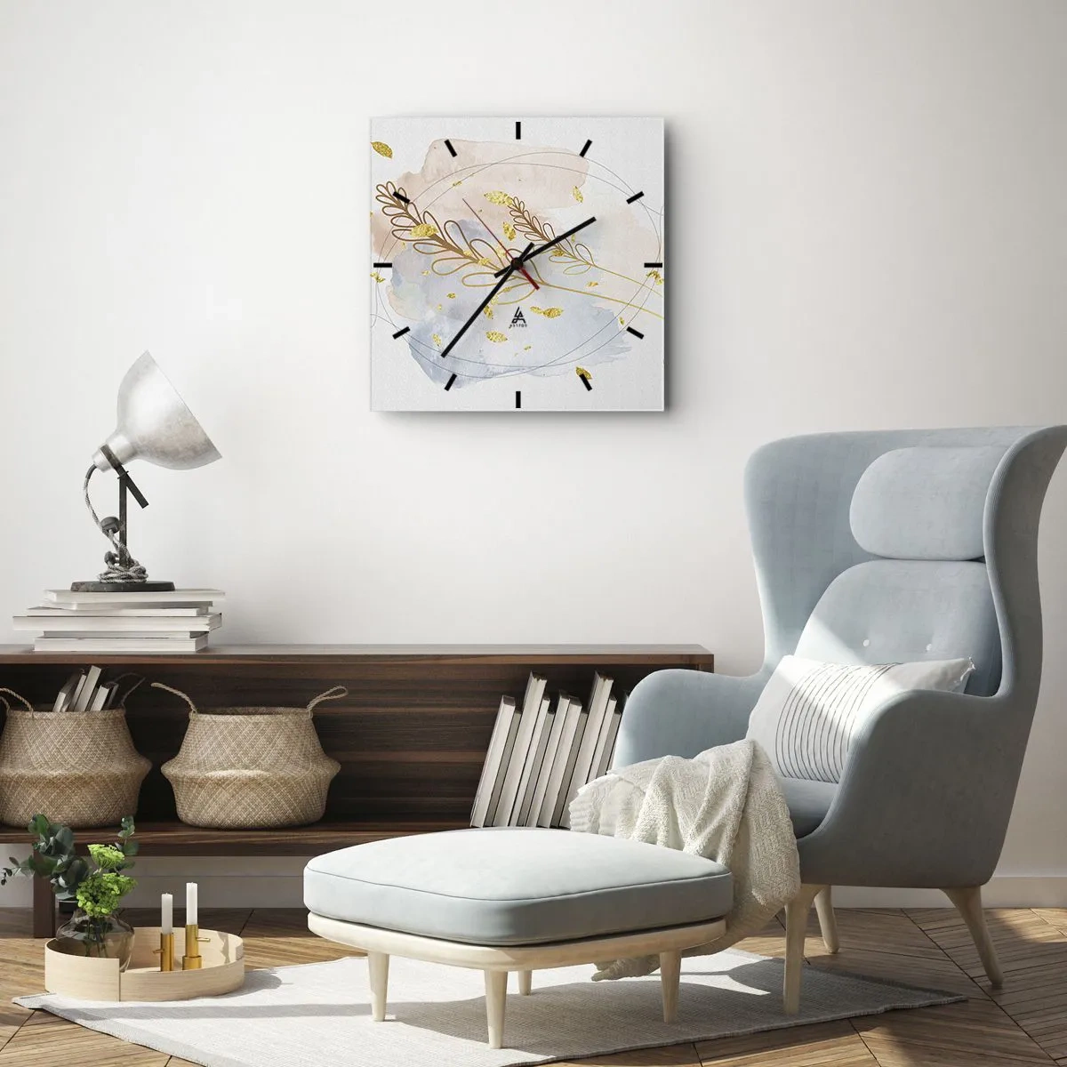 Väggklocka - Klocka på glas - En gyllene explosion - 40x40 cm