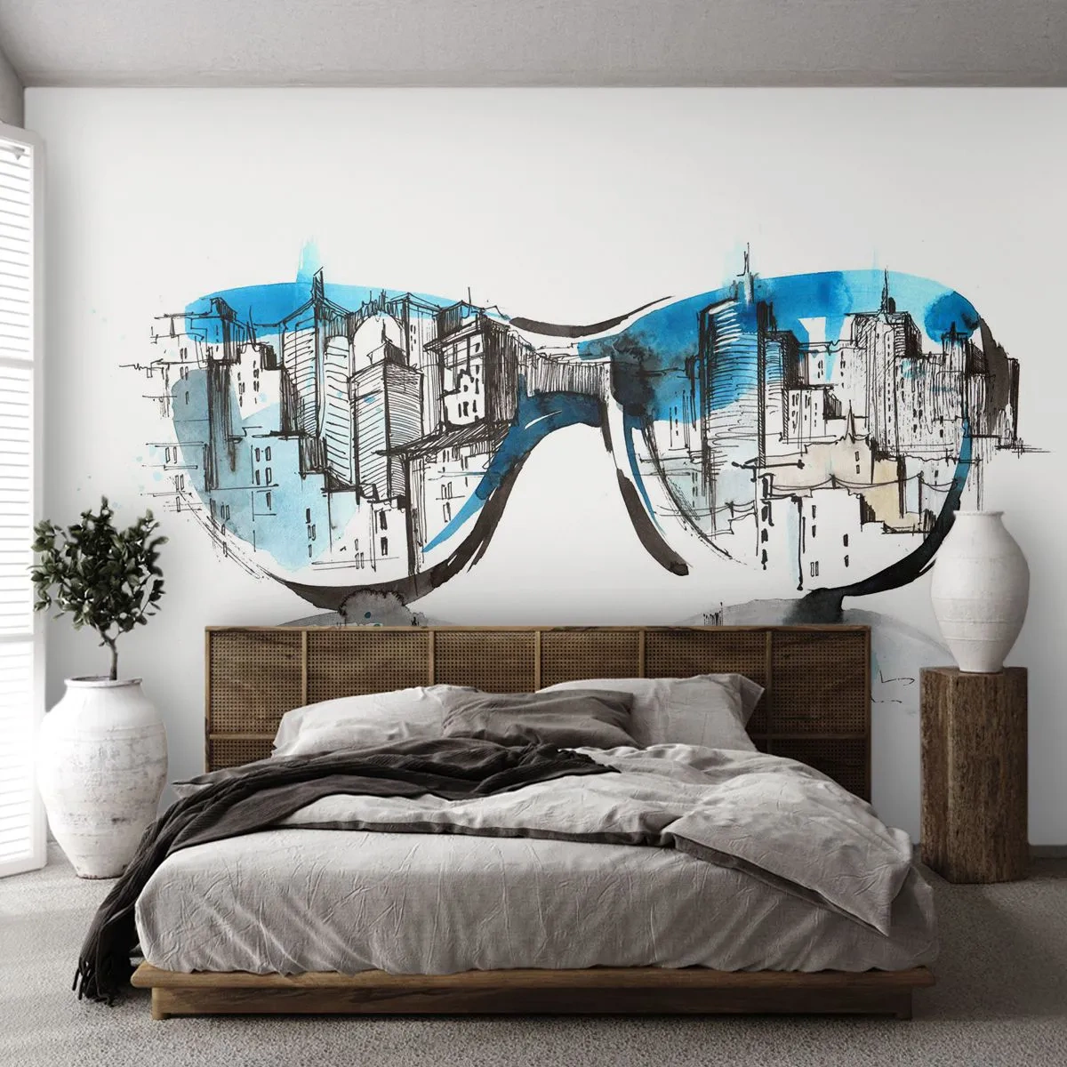Självhäftande Fototapet Deluxe Sticker - Storstadsstil - Abstraktion, Glasögon, Arkitektur - 500x350 cm