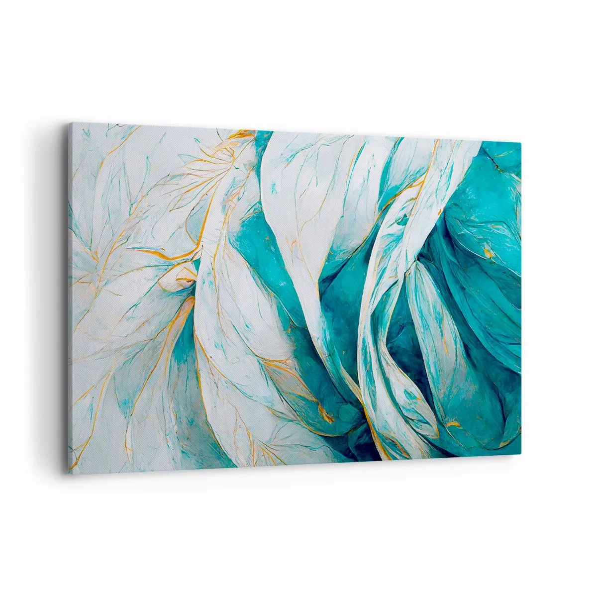 Canvastavla - Bild på duk - Blå abstraktion med guldmotiv - 120x80 cm