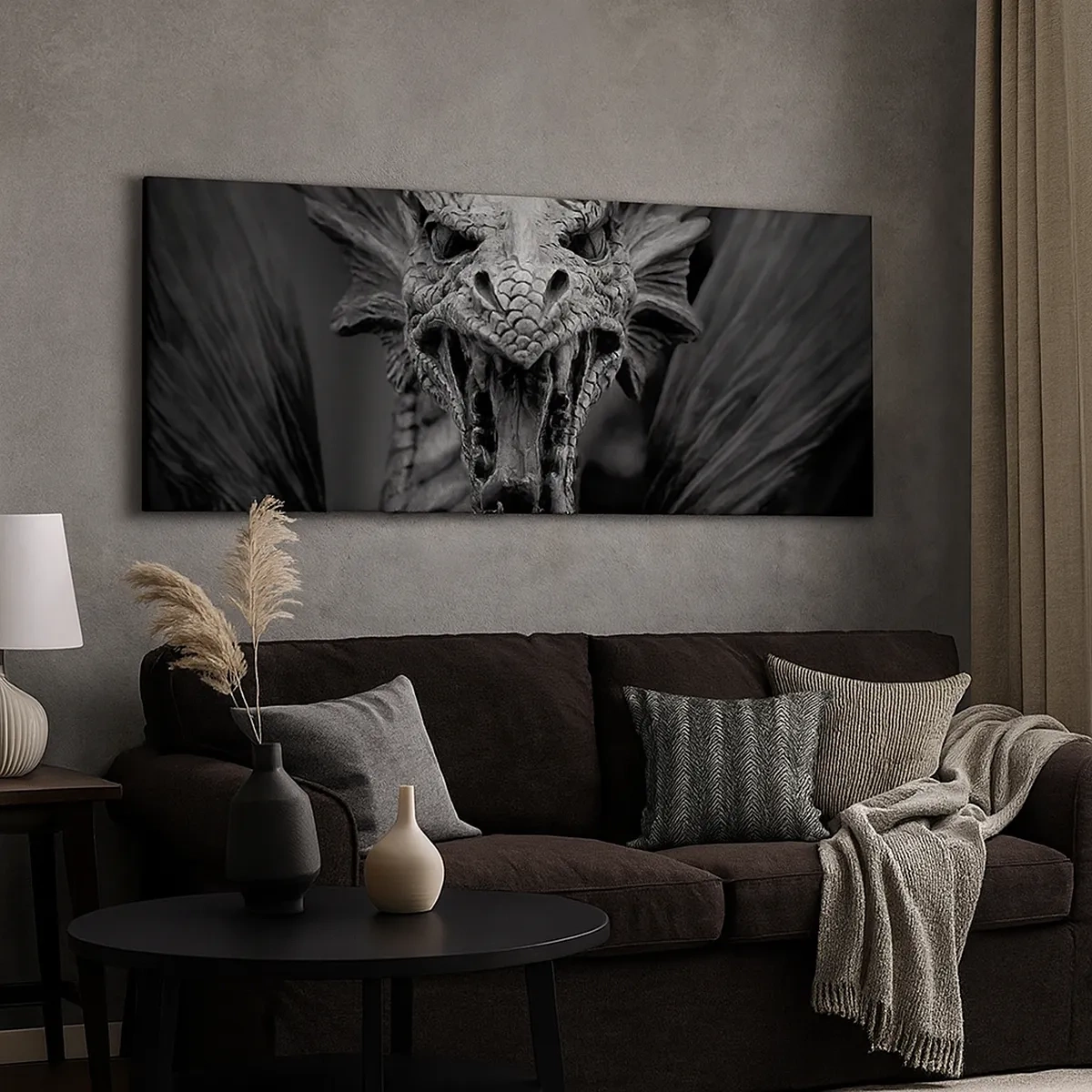 Canvastavla - Bild på duk - En sagodrake i grånyans - 30x30 cm