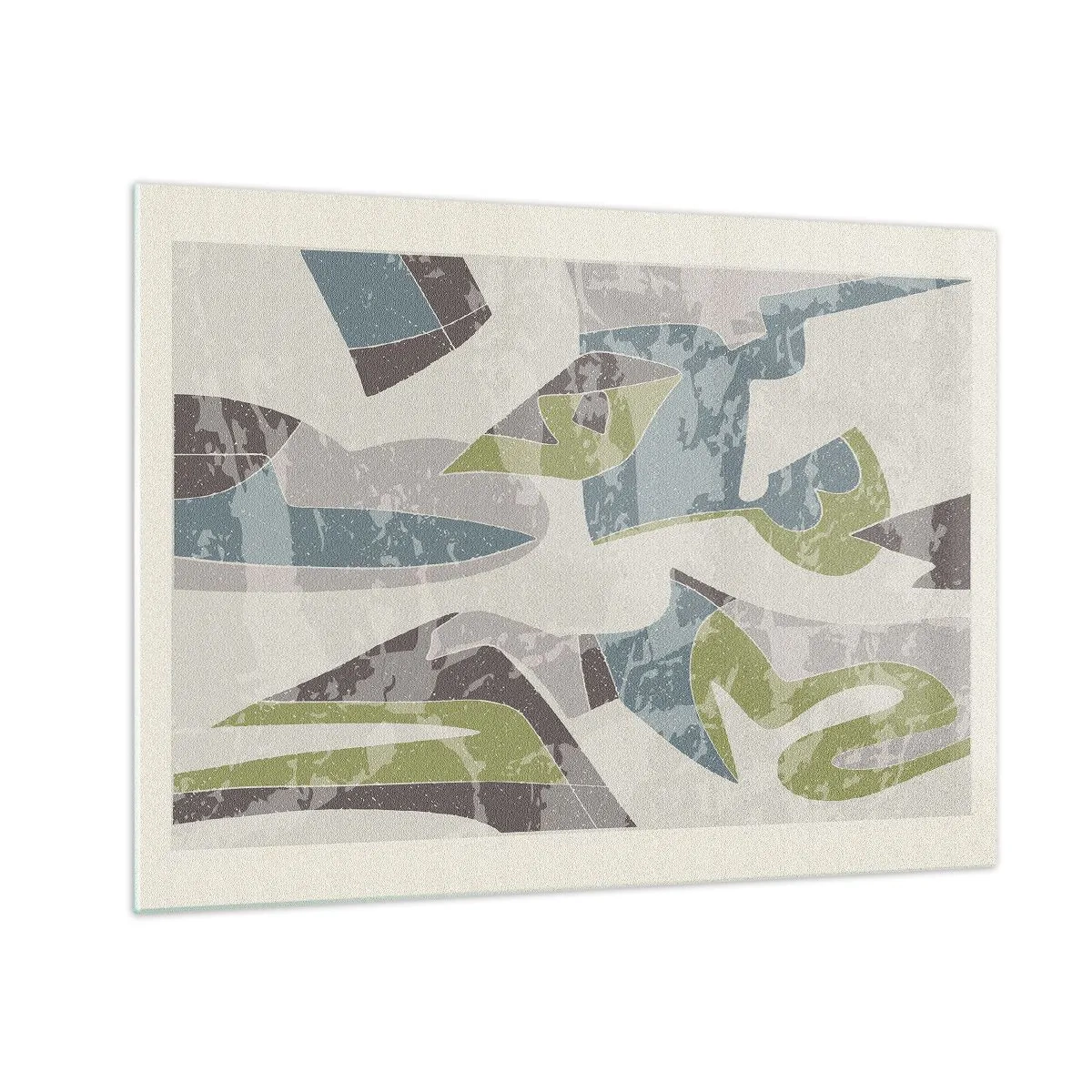 Glastavla - Bild på glas - Geometrisk komposition i grönt och grått - 70x50cm - Komposition bakom glas - Modern väggdekoration för vardagsrum och sovrum ARTTOR