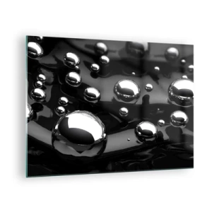Glastavla - Bild på glas - Metalliska droppar på en svart yta - 70x50cm - Ur svarta massan - Modern väggdekoration för vardagsrum och sovrum ARTTOR