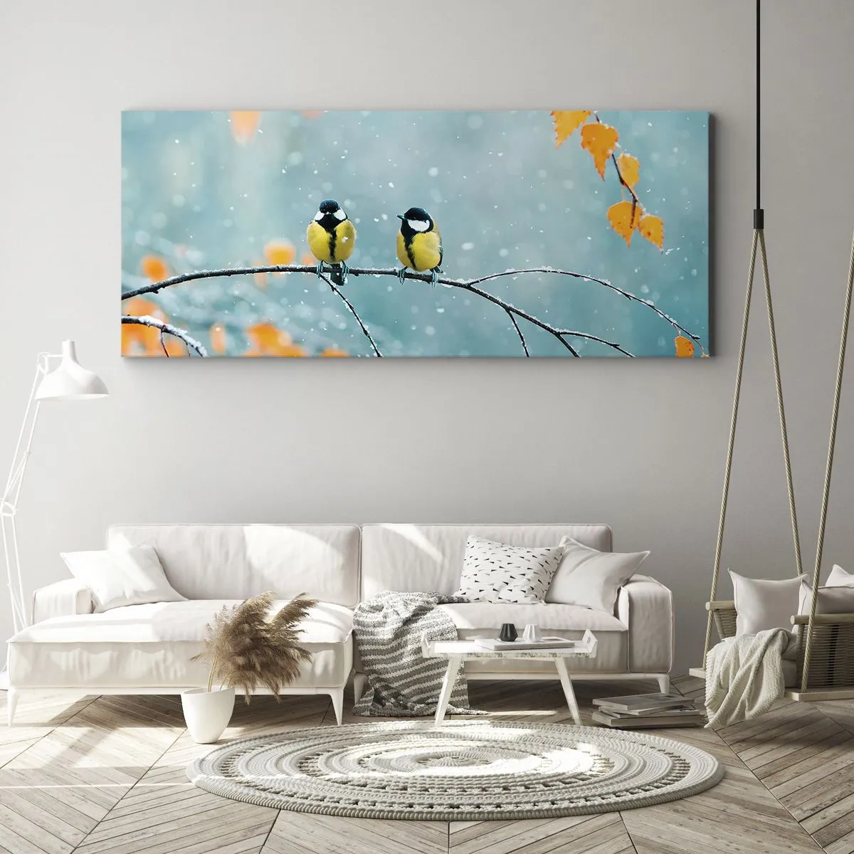 Canvastavla - Bild på duk - Fåglarnas skvaller - 140x50 cm