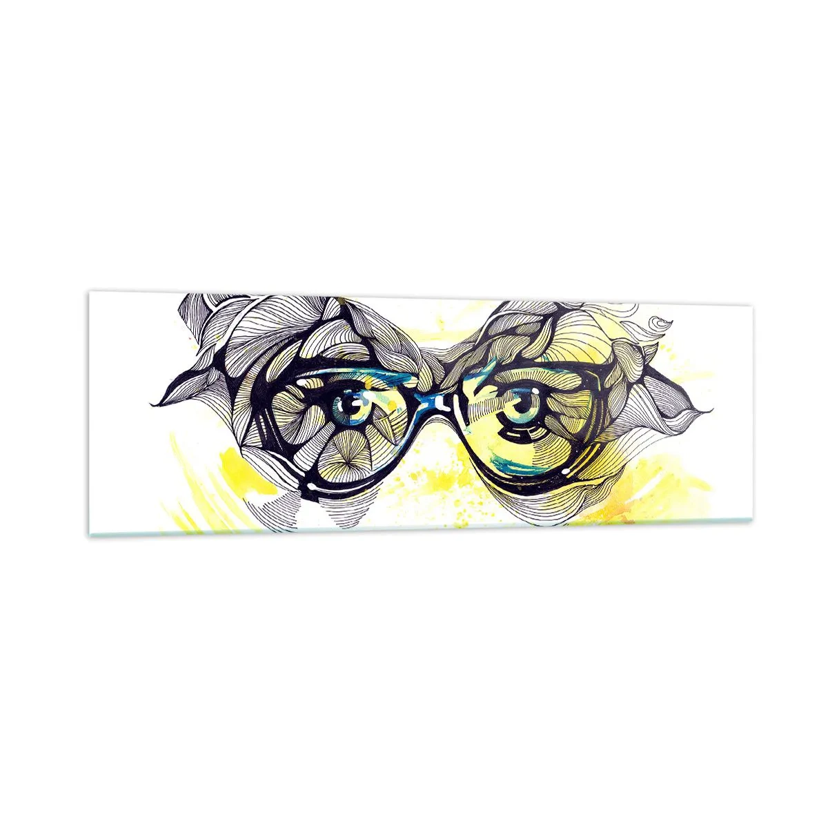Glastavla - Bild på glas - Genom blåa glasögon - 160x50 cm