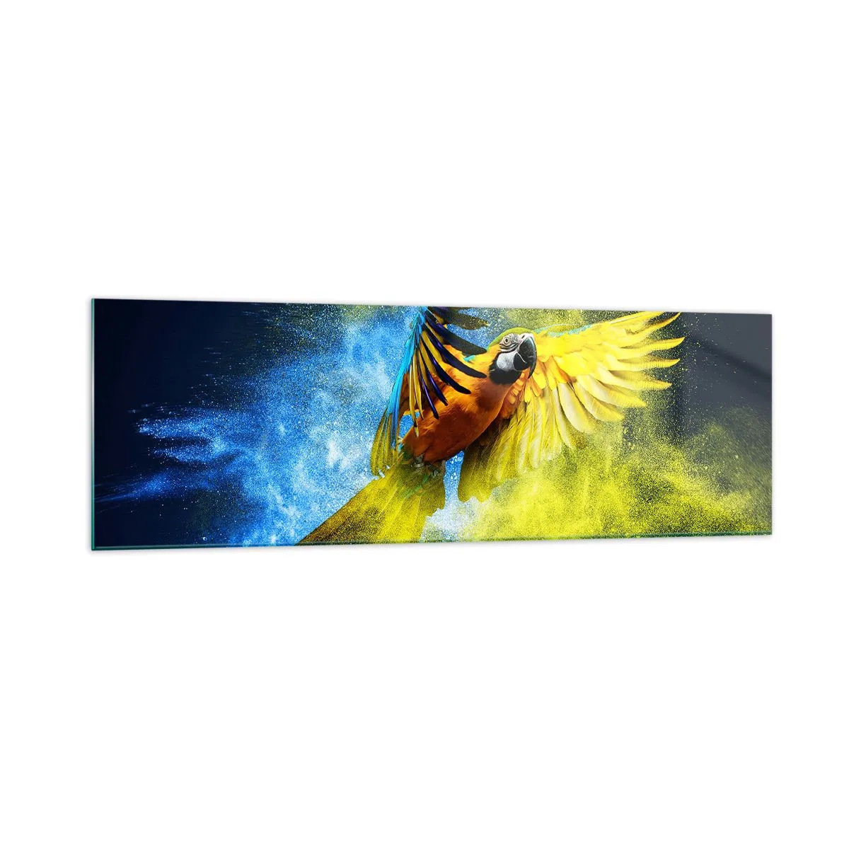 Glastavla - Bild på glas - I blå-gult damm - 160x50 cm