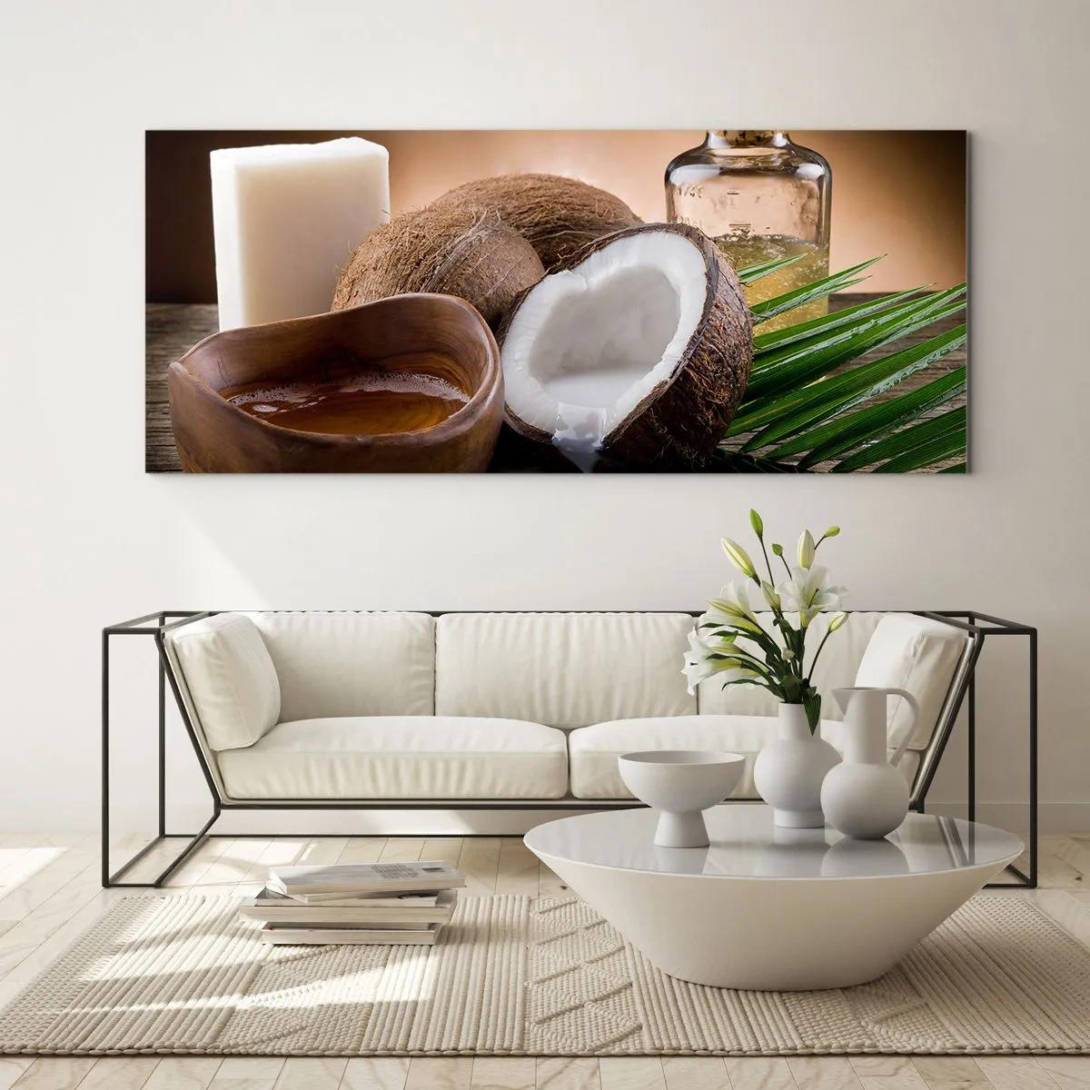Glastavla - Bild på glas - Hälsa från tropiska öar - 100x40 cm