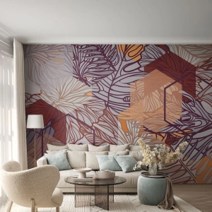 Fototapet Premium Canvas - Ett möjligt förhållande mellan geometrin och naturen - Abstraktion, Grafik, Löv - 250x175 cm