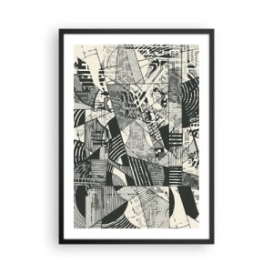 Affisch i svart ram - Svartvita abstrakta geometriska mönster - 50x70cm - Nutidens dynamik - Modern väggdekoration för vardagsrum och sovrum ARTTOR