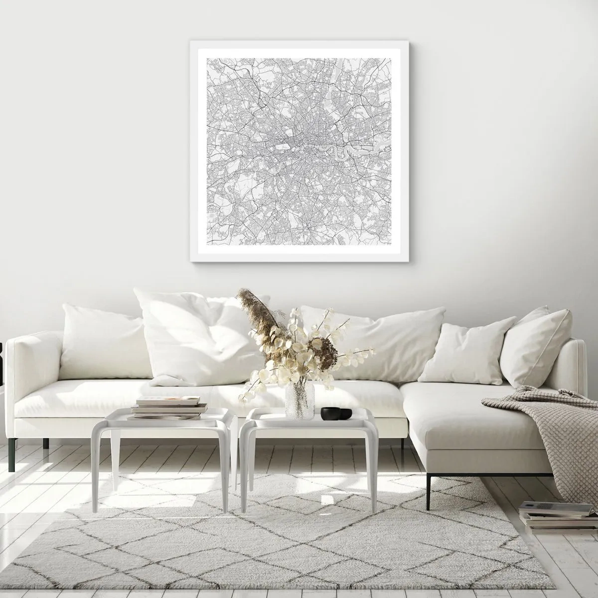 Affisch i vit ram - Karta över London-labyrinten - 60x60 cm