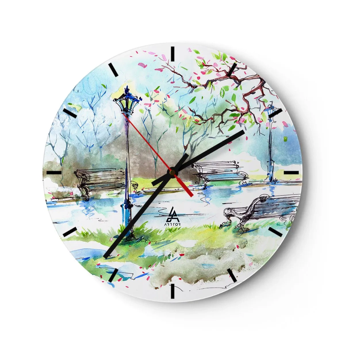 Väggklocka - Klocka på glas - Parktystnadens charm - 40x40 cm
