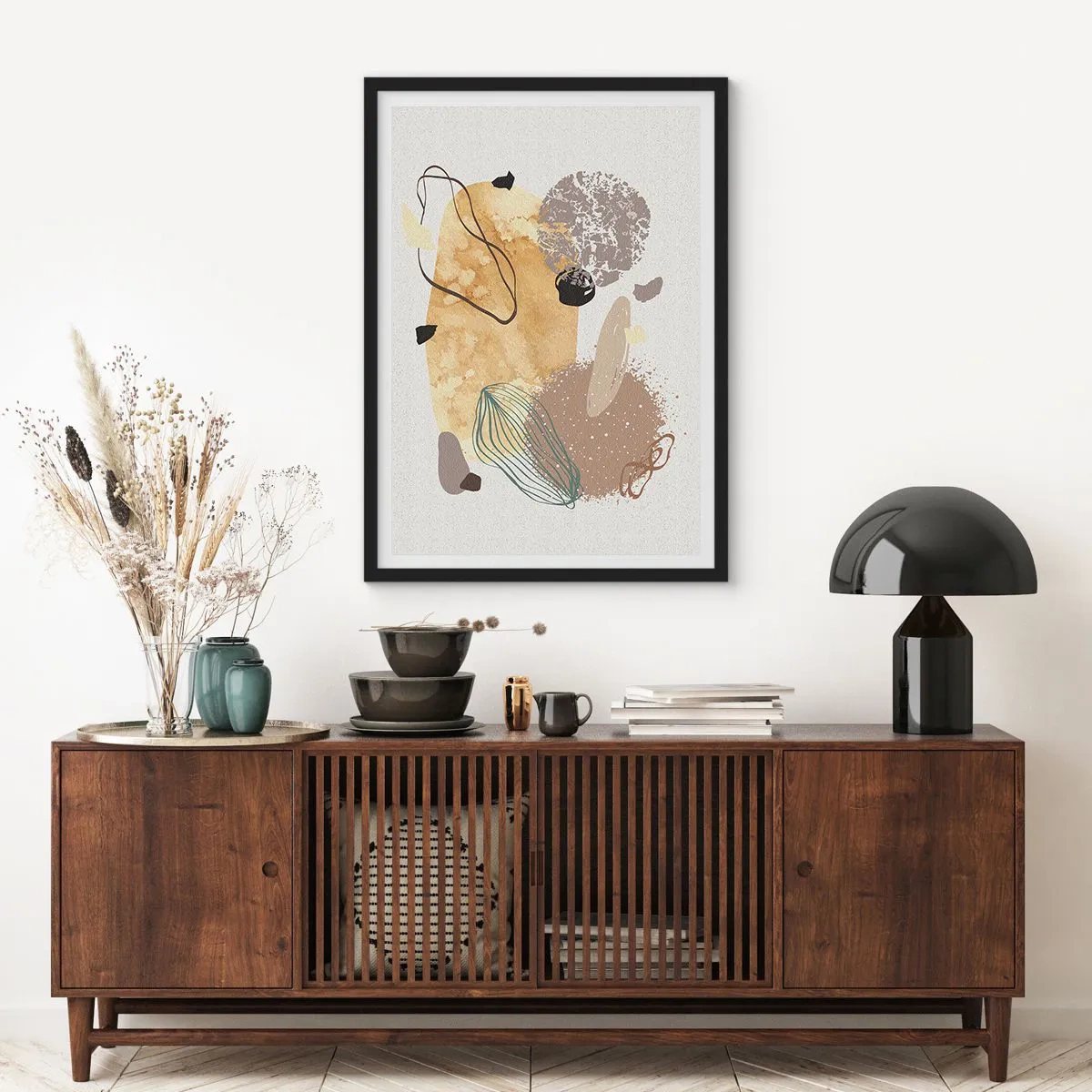 Affisch i svart ram - Abstrakt komposition i naturliga nyanser - 50x70cm - Olika former - Modern väggdekoration för vardagsrum och sovrum ARTTOR