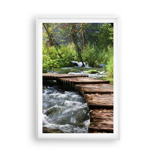 Affisch i vit ram - Över skummande kaskad - 61x91 cm