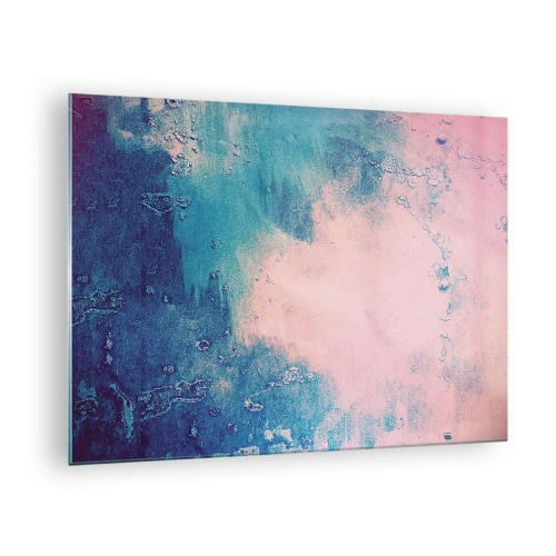 Glastavla - Bild på glas - En abstrakt kombination av blått och puderrosa med textur - 70x50cm - Blåa famnar - Modern väggdekoration för vardagsrum och sovrum ARTTOR