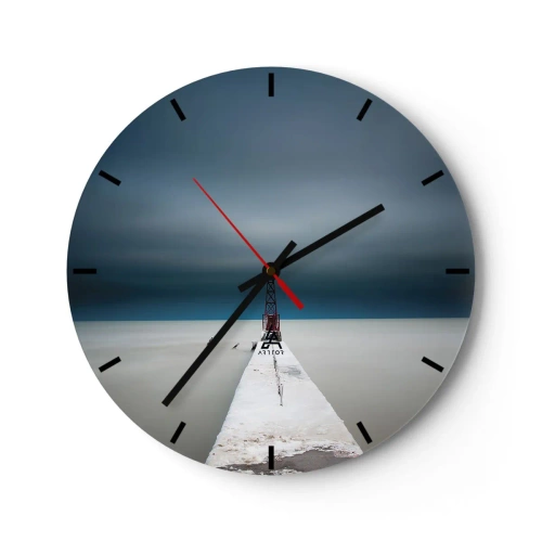 Väggklocka - Klocka på glas - En minimalistisk bro som leder till fyren mot havet - 30x30cm - Möta det oändliga - Modern väggdekoration för vardagsrum, kök och sovrum ARTTOR