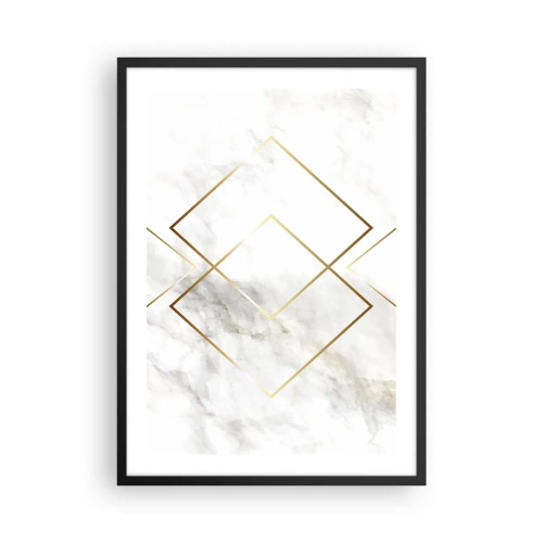 Affisch i svart ram - Geometri i gyllene linjer på en marmorbakgrund - 50x70cm - Utsikt över oändlighet - Modern väggdekoration för vardagsrum och sovrum ARTTOR