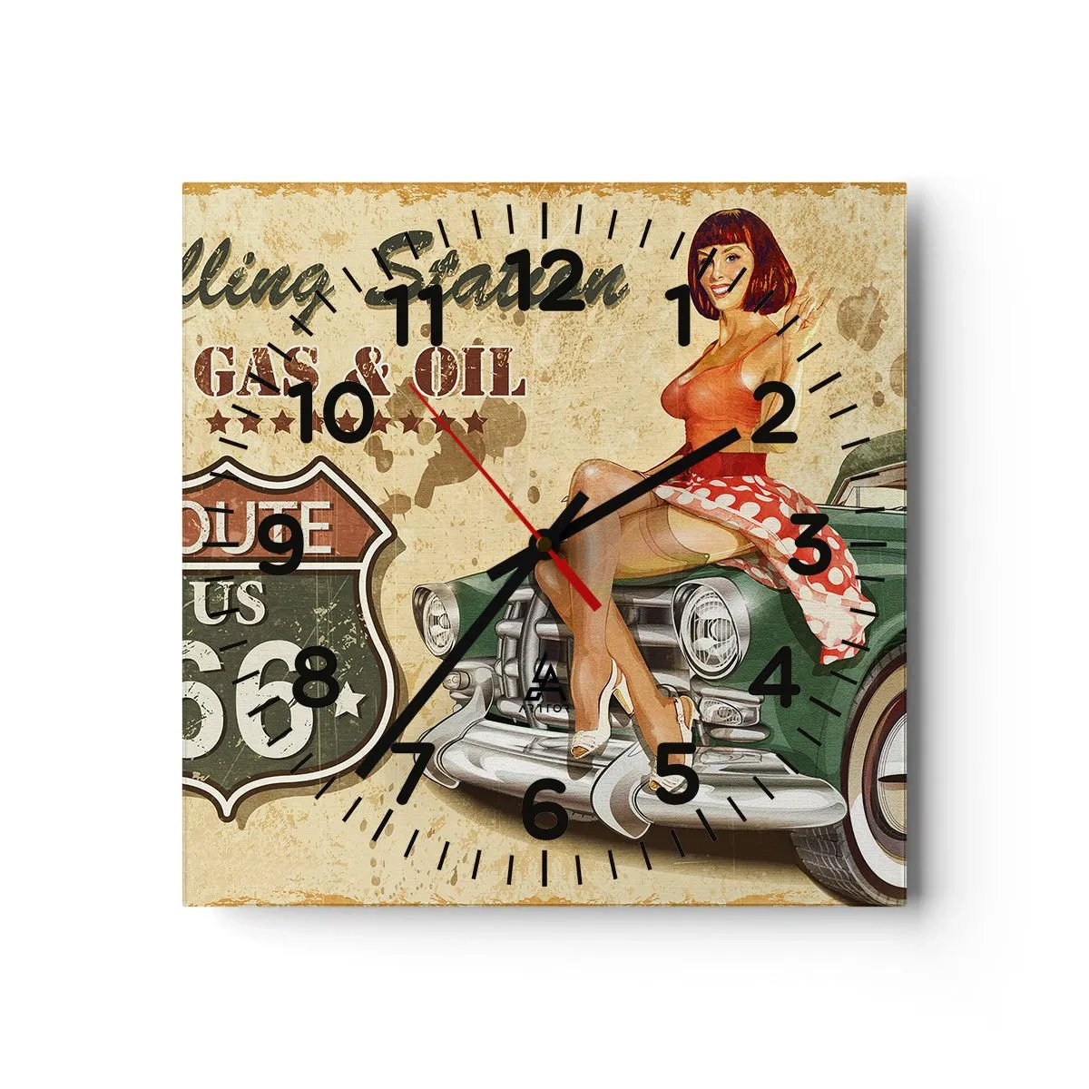 Väggklocka - Klocka på glas - Underbara 40-talet - 40x40 cm