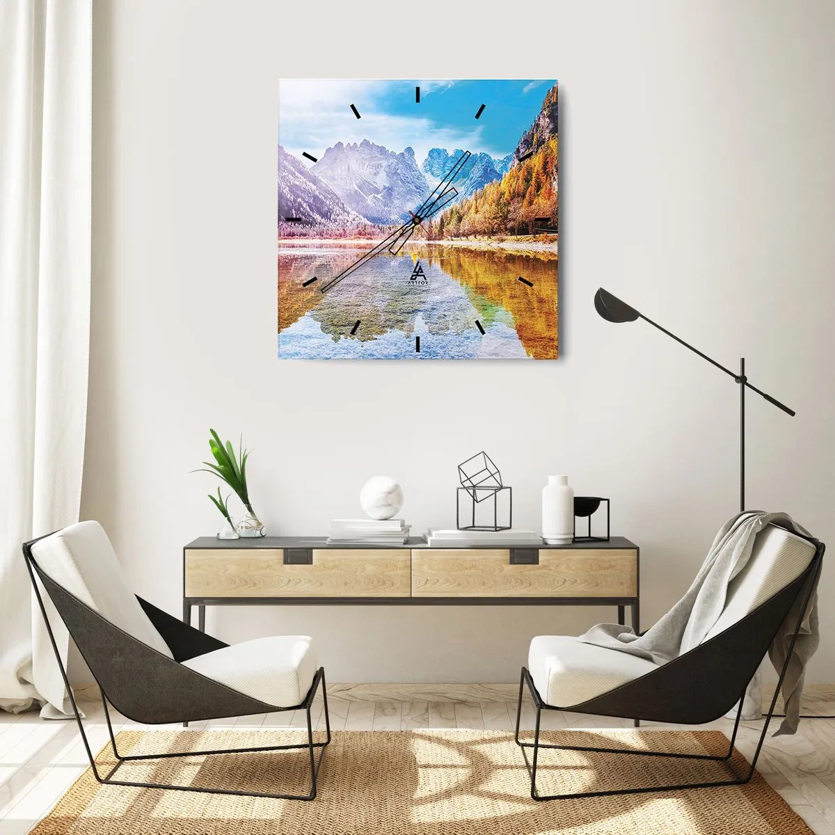 Väggklocka - Klocka på glas - Det är redan höst i fjällen - 30x30 cm