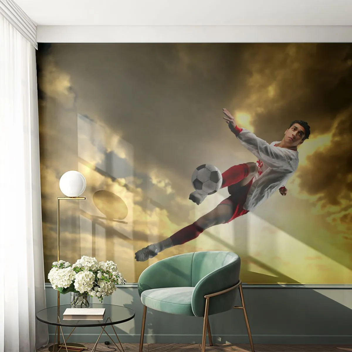 Fototapet Premium Sand - Fotbollshimmel - Sport, Fotbollsspelare, Fotboll - 100x70 cm